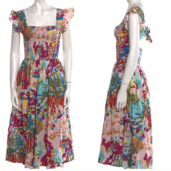 Caroline Constas Claudia Floral Print Flutter Sleeve Open Back Midi Dress - Picture 2 of 15